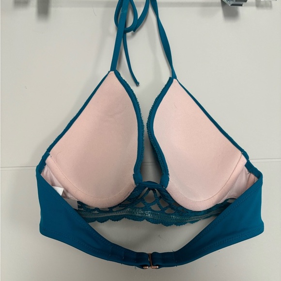 Vibrant Blue Textured Bikini Top with Halter Tie - Picture 2 of 3